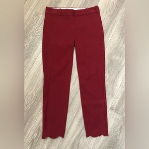 J. Crew scalloped hem skinny ankle cropped pants burgundy 2